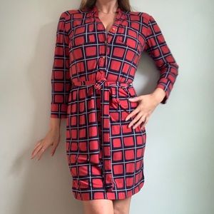 Donna Morgan - red/navy/white checkered dress with matching belt tie